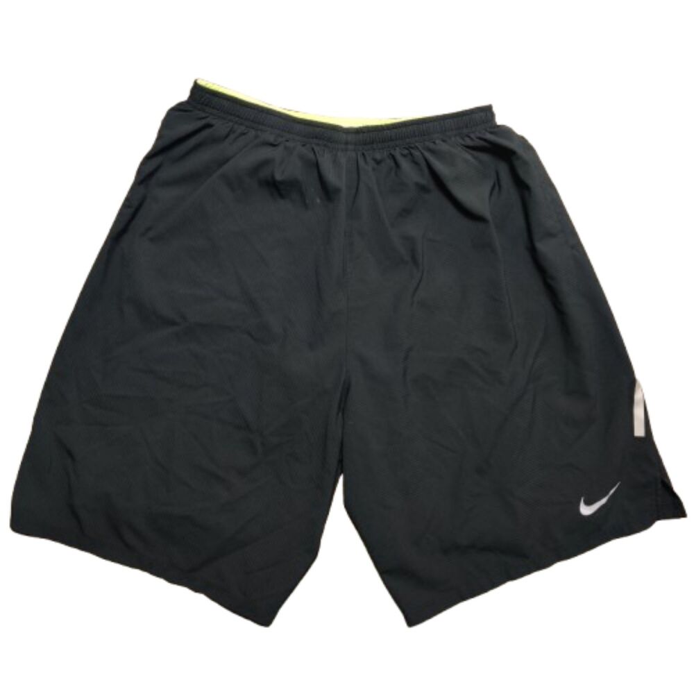 Nike Dri-FIT Men's Running Shorts Large Black Neon Green Lined Zip Pockets
